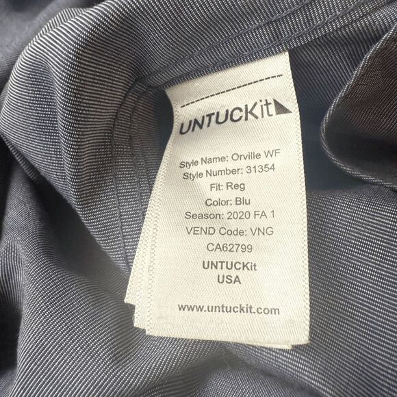 UNTUCKit Men's Slim Fit Wrinkle Free Orville WF Cotton Button-up Shirt Blue XL - Picture 4 of 9